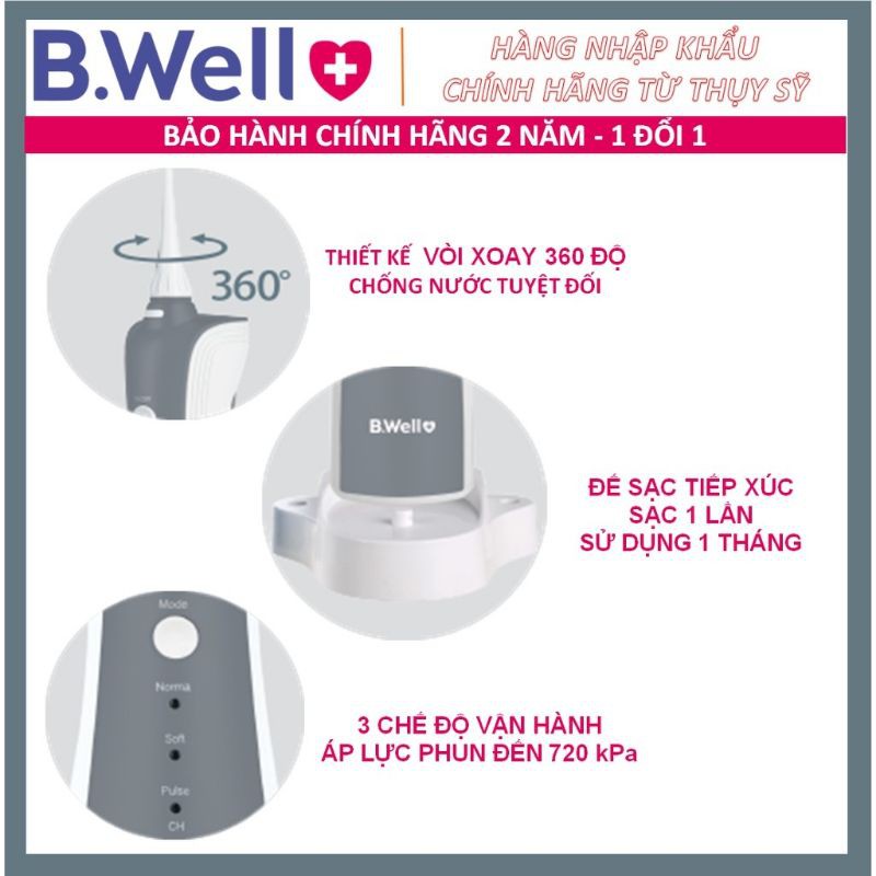 [BẢO HÀNH 2 NĂM Toàn Quốc] TĂM NƯỚC THỤY SĨ B-WELL WI-912 - PHIÊN BẢN CẢI TIẾN 5 ĐẦU PHUN