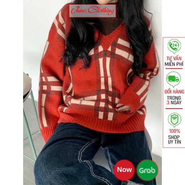 Áo len pha cổ ô vuông dáng xinh sang chảnh Vintage Hàn Quốc | BigBuy360 - bigbuy360.vn