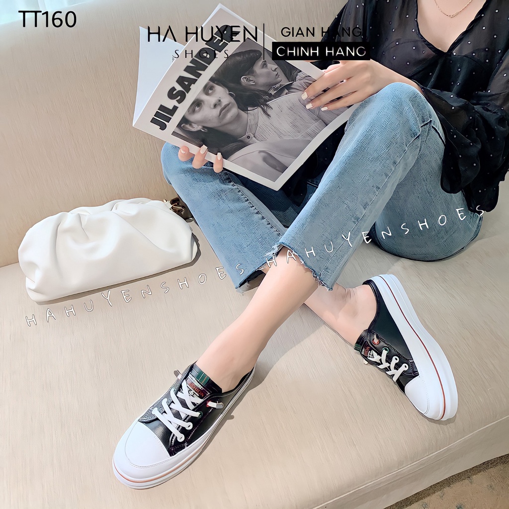 Giày thể thao nữ Hà Huyền Shoes da mềm sục lười dây rút lỗ kim loại xanh đỏ - TT160