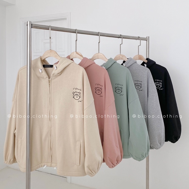 BIBOO - Áo khoác Hoodie Zip form rộng in hình BABYBOO chất liệu nỉ chân cua cotton mịn đẹp