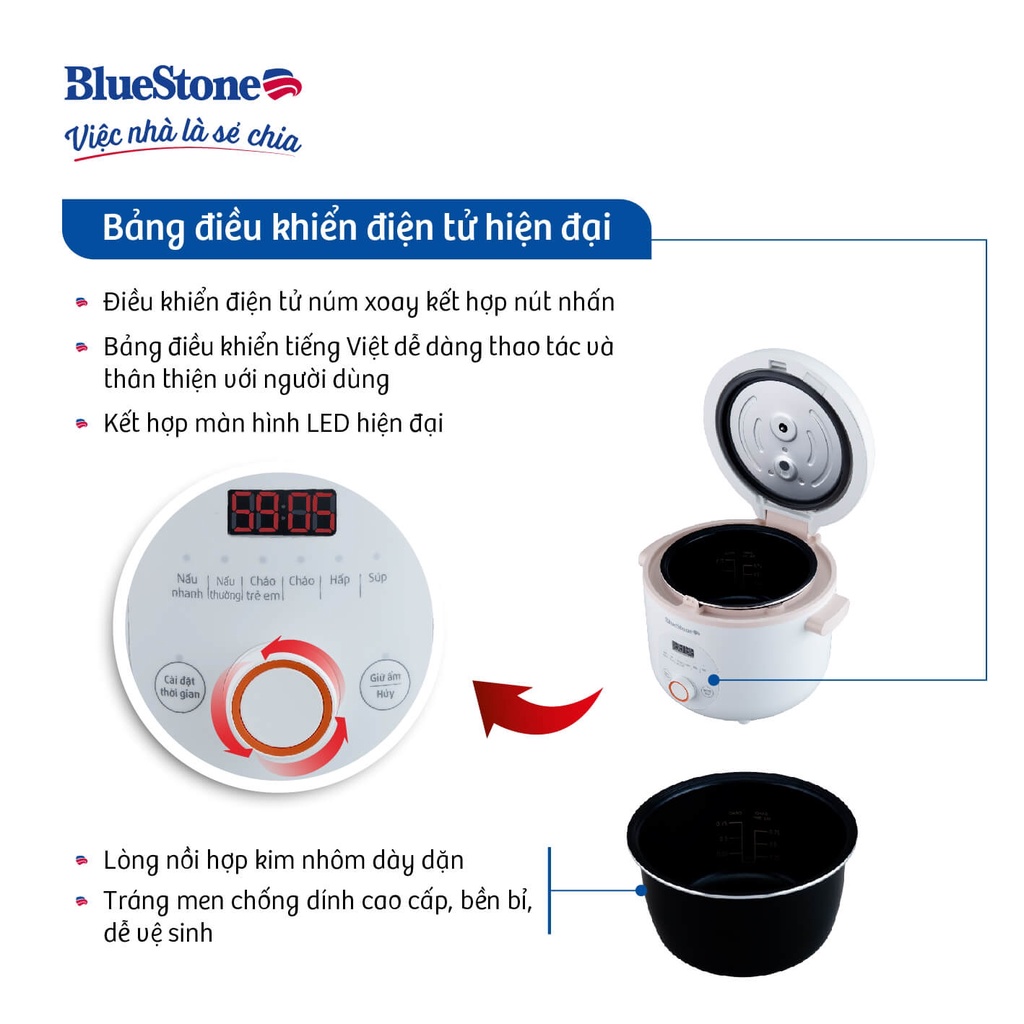 Nồi Cơm Điện Tử BlueStone RCB-5905 (0.75L - 400W )