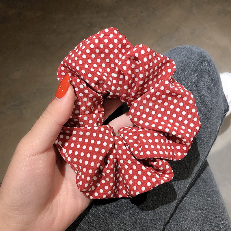 Dây buộc tóc scrunchie chấm bi phong cách thời trang Hàn Quốc