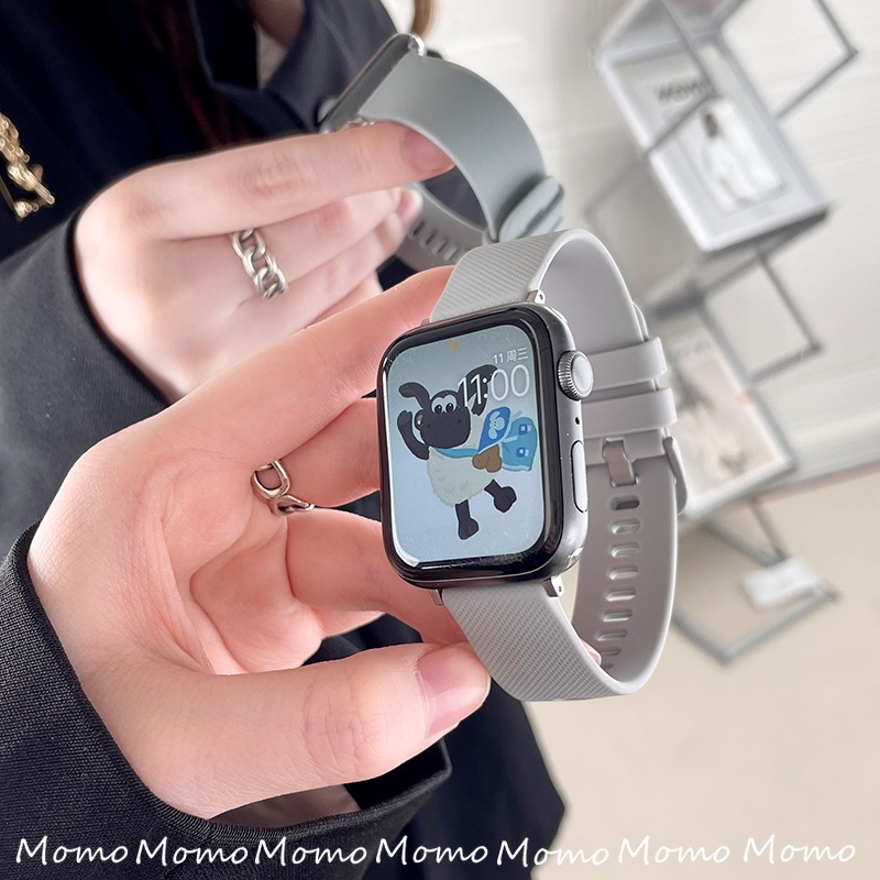 Dây Đeo Silicone Cao Su Dập Nổi Cho Đồng Hồ Thông Minh Apple Watch Series 7 6 5 4 3 2 1 SE 41mm 45mm 44 Mm 40mm