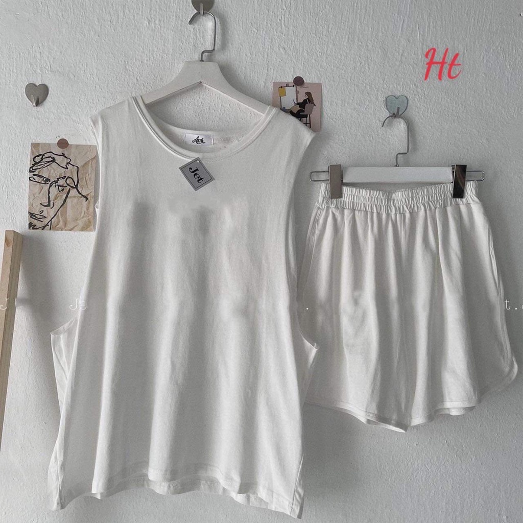 Bộ phông quần đùi + áo sát lách chất liệu cotton (HT- T48)