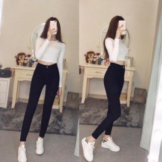 Quần jean nữ màu đen lưng cao