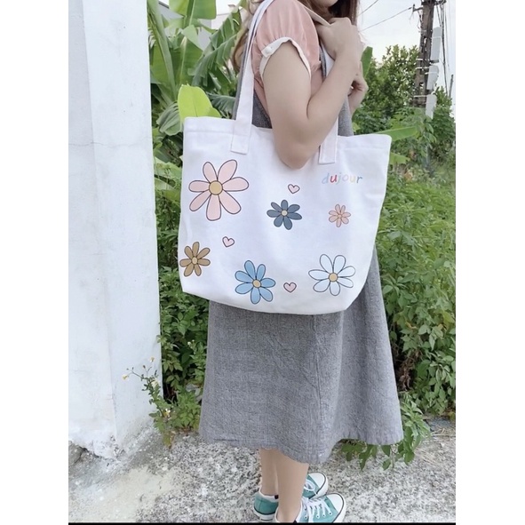 Túi tote canvas DUJOUR in hoạ tiết hoa