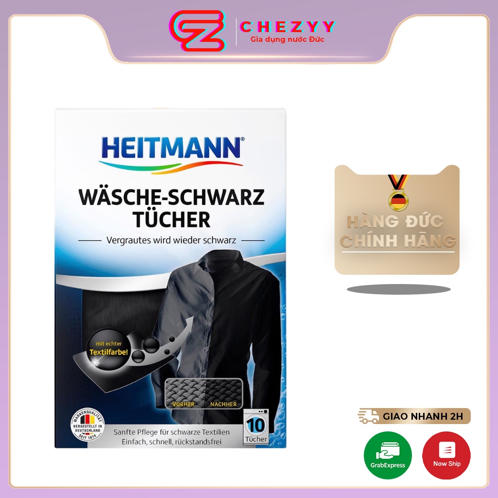 Giấy giặt nhuộm đen quần áo Heitmann giúp quần áo bạc màu trở lại như mới [Hàng Đức chính hãng]