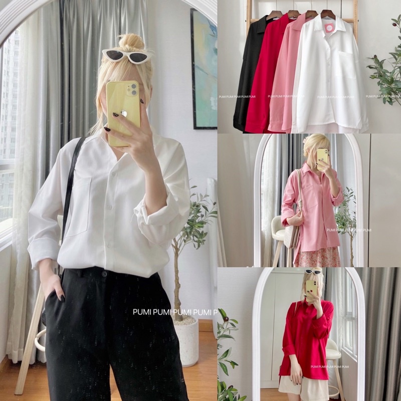 (Hot hot 200k chỉ còn 129k )Áo sơ mi nữ phong cách trẻ trung nữ tính đủ màu freesize - Pumi