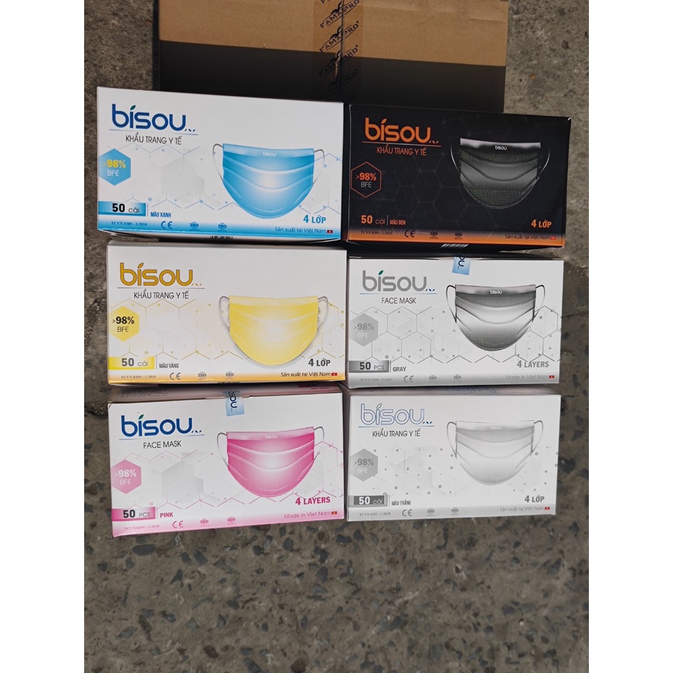 [Mã COSDAY - 50k đơn 250k] Khẩu trang y tế 4 lớp 1 hộp 50c kháng khuẩn Bisou
