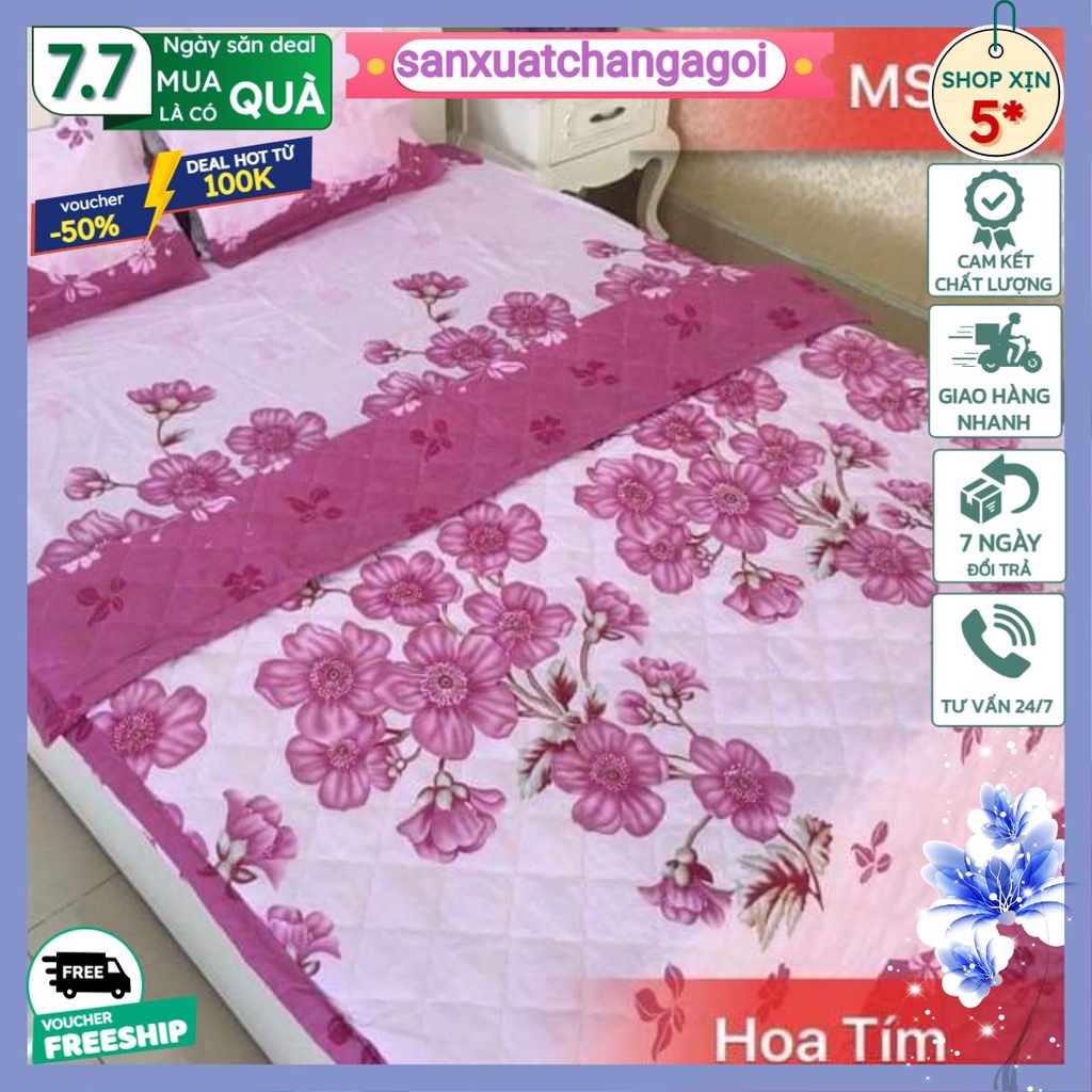 Ga gối Cotton poly kích thước 1m2x2m,được chọn mẫu,MẪU HOA TÍM