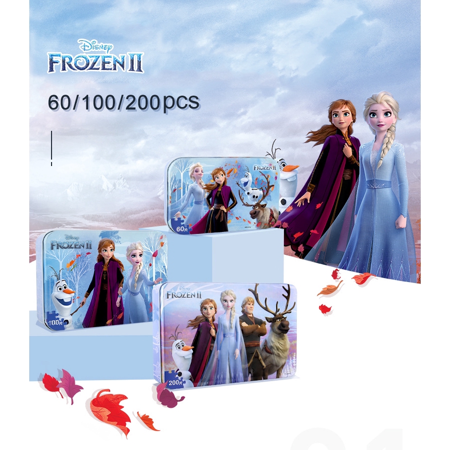 Đồ chơi xếp hình 200 miếng hình hoạt hình Frozen 2 có hộp bằng sắt