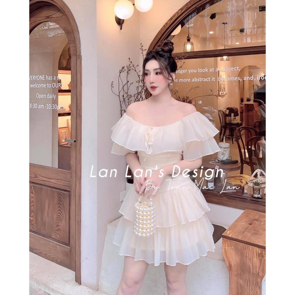 Váy Tơ Trễ Vai Bèo Nhún Hai Lớp -Đầm Peplum Tiểu Thư