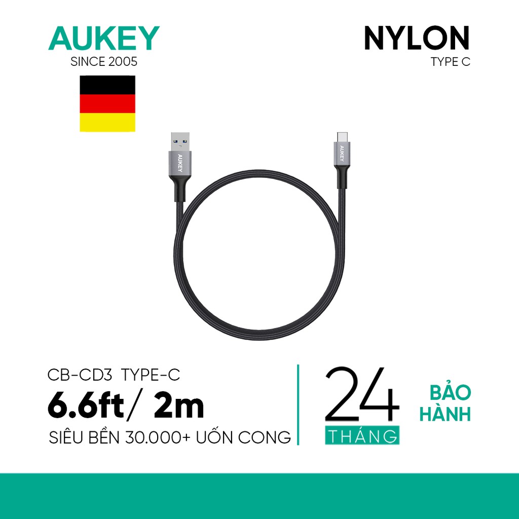 Cáp Sạc Và Truyền Dữ Liệu Type C Aukey CB-CD3 Tốc Độ 5Gbps Dài 2 Mét