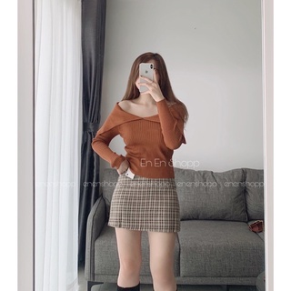 [ẢNH THẬT] Áo len cổ bẻ trễ vai(A436)