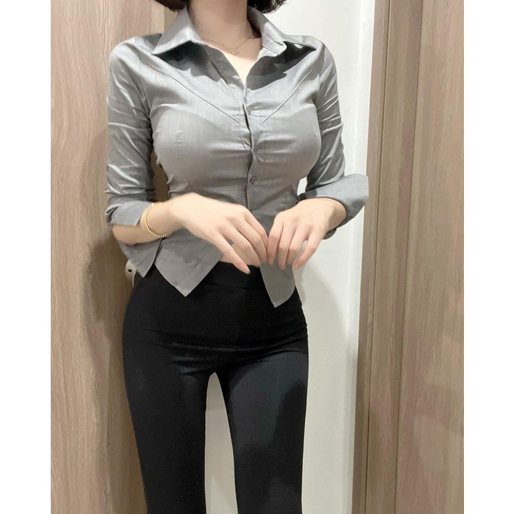 Cocory vn Áo Sơ Mi Tay Dài Màu Trơn Dễ Phối Đồ Thời Trang Quyến Rũ Cho Nữ