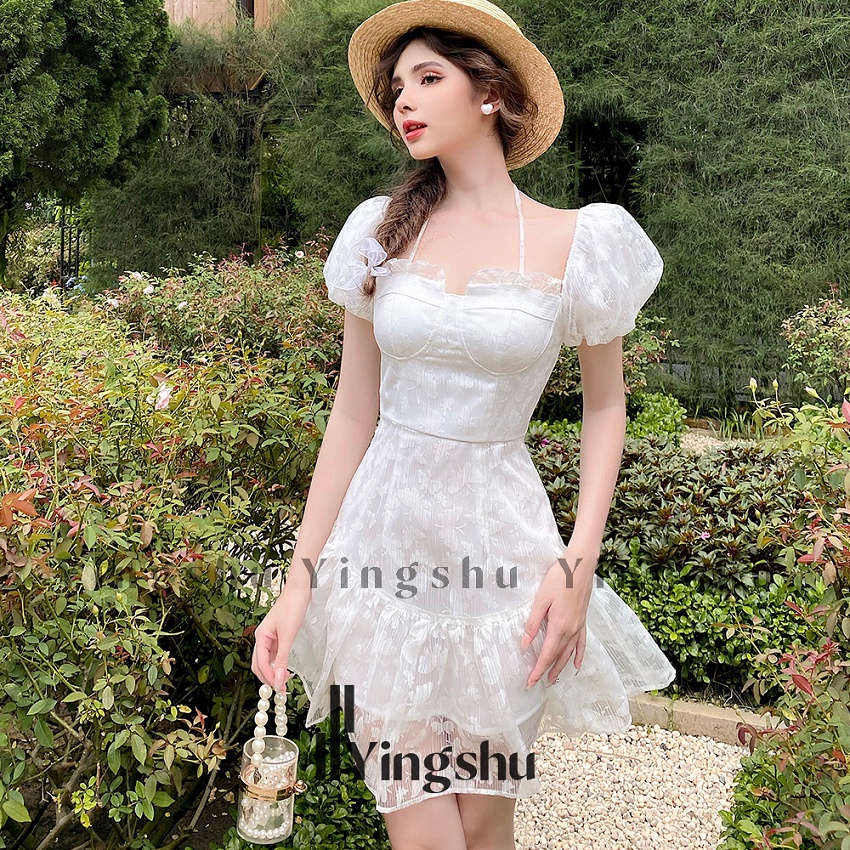 Đầm trắng đi tiệc cưới thiết kế dáng xòe, tay phồng hai cách mặc - Killy