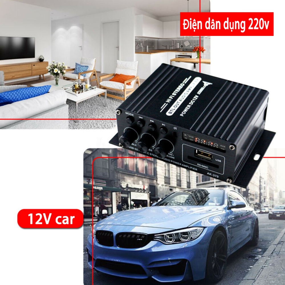 AK370 Bộ khuếch đại công suất âm thanh nổi HiFi Mini Loa DC12V Bộ khuếch đại âm thanh di động Thích hợp trên ô tô