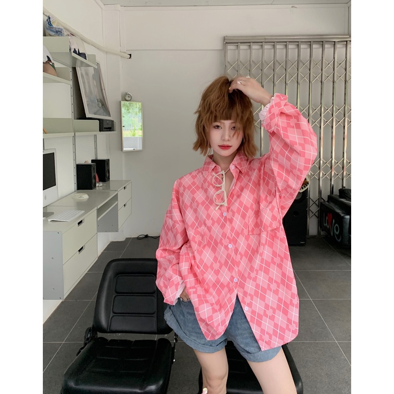 Áo Sơ Mi Tay Dài Họa Tiết Caro Phong Cách Hàn Quốc Thời Trang Cho Nữ