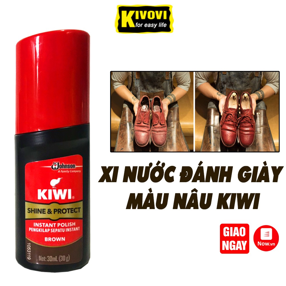 [MẪU MỚI] Xi Nước Đánh Giày Kiwi 30ml MÀU NÂU - Si Nước Đánh Giầy Bằng Mút Bôi Xi - Kivovi