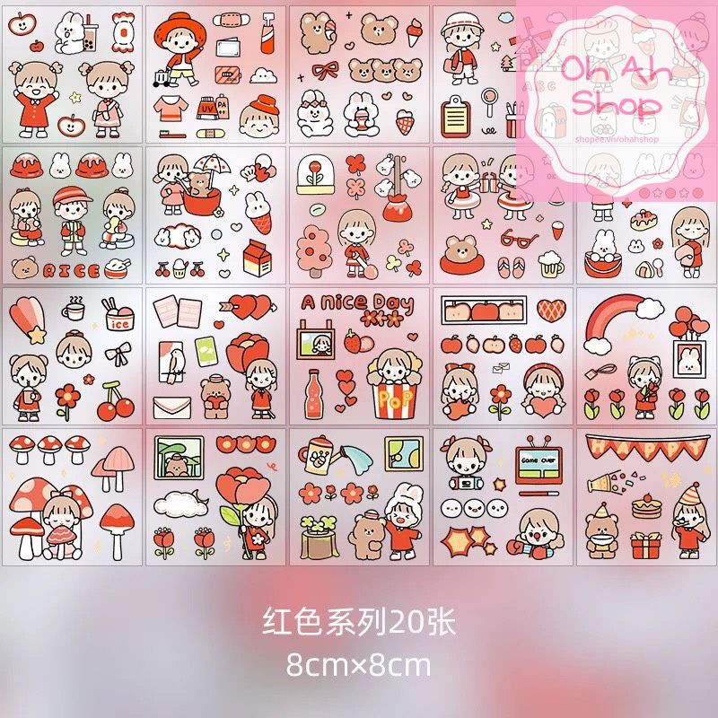 Sticker 100 tấm Hộp quà tặng 100 tấm dán hoạt hình trang trí sổ lưu niệm dễ thương Hộp Happy day