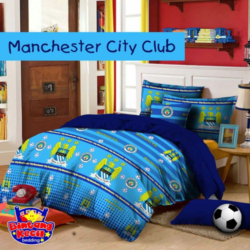 Bộ Chăn Ga Vỏ Gối Vải Lanh In Hình Logo Manchester City