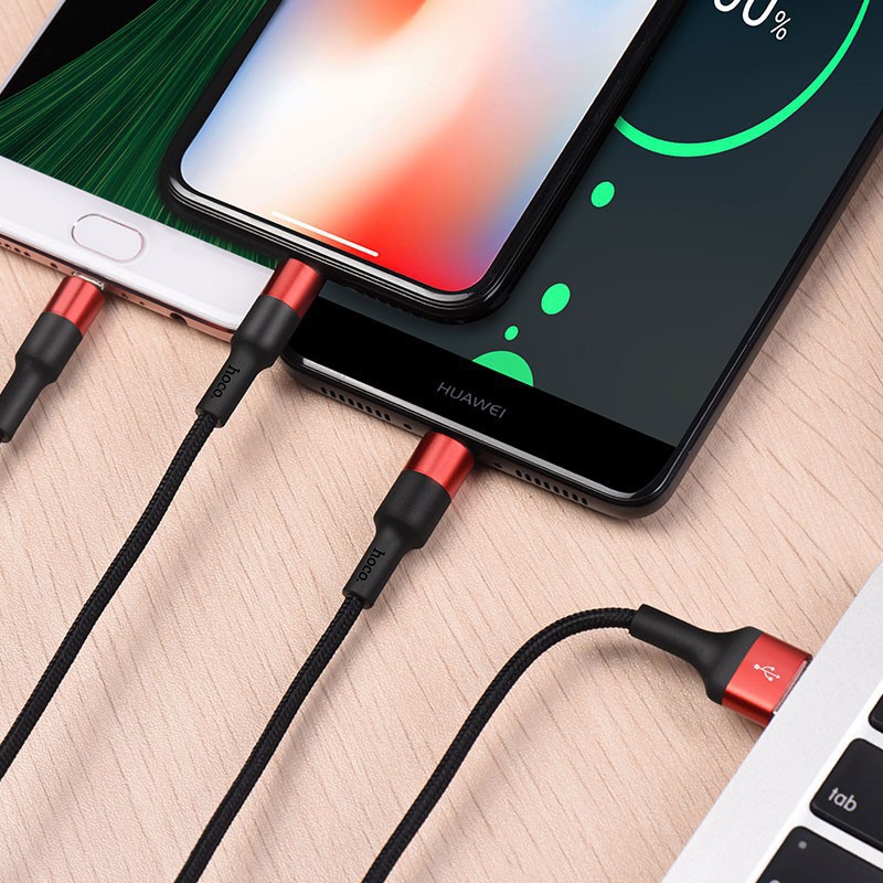 Cáp Sạc Hoco X26- 3 đầu Lightning Micro-USB Type-C Dài 1M - Dùng Cho Các Thiết Bị Androi Iphone Ipad- Bảo Hành toàn Quốc