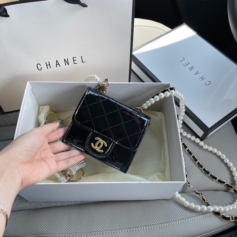 Túi Mini 2 Dây Đeo Chéo Kèm Dây Ngọc Dài