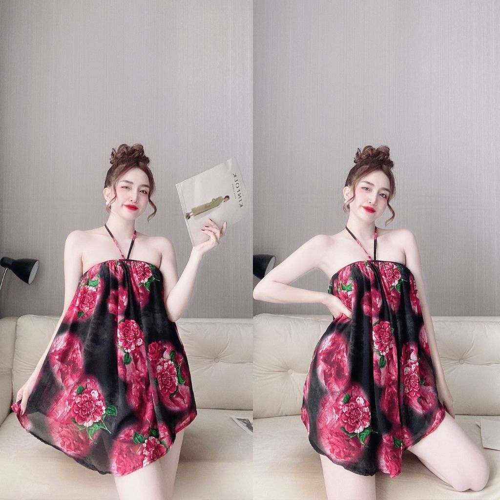 Váy ngủ nữ sexy TUTA đầm ngủ cổ yếm dây gợi cảm vải lụa chiffon cao cấp - MK06