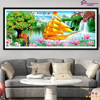 Tranh đính đá DF342 VS208 (1m50 x 66cm), tranh thêu chữ thập thuận buồm xuôi gió 88901 (1m15 x 53cm)