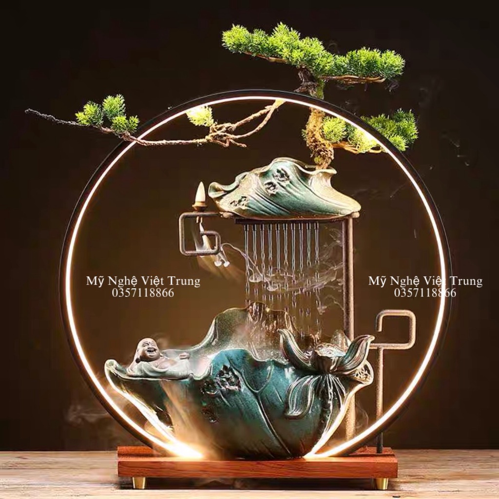 Thác trầm, tháp khói trầm hương, thác nước đèn led