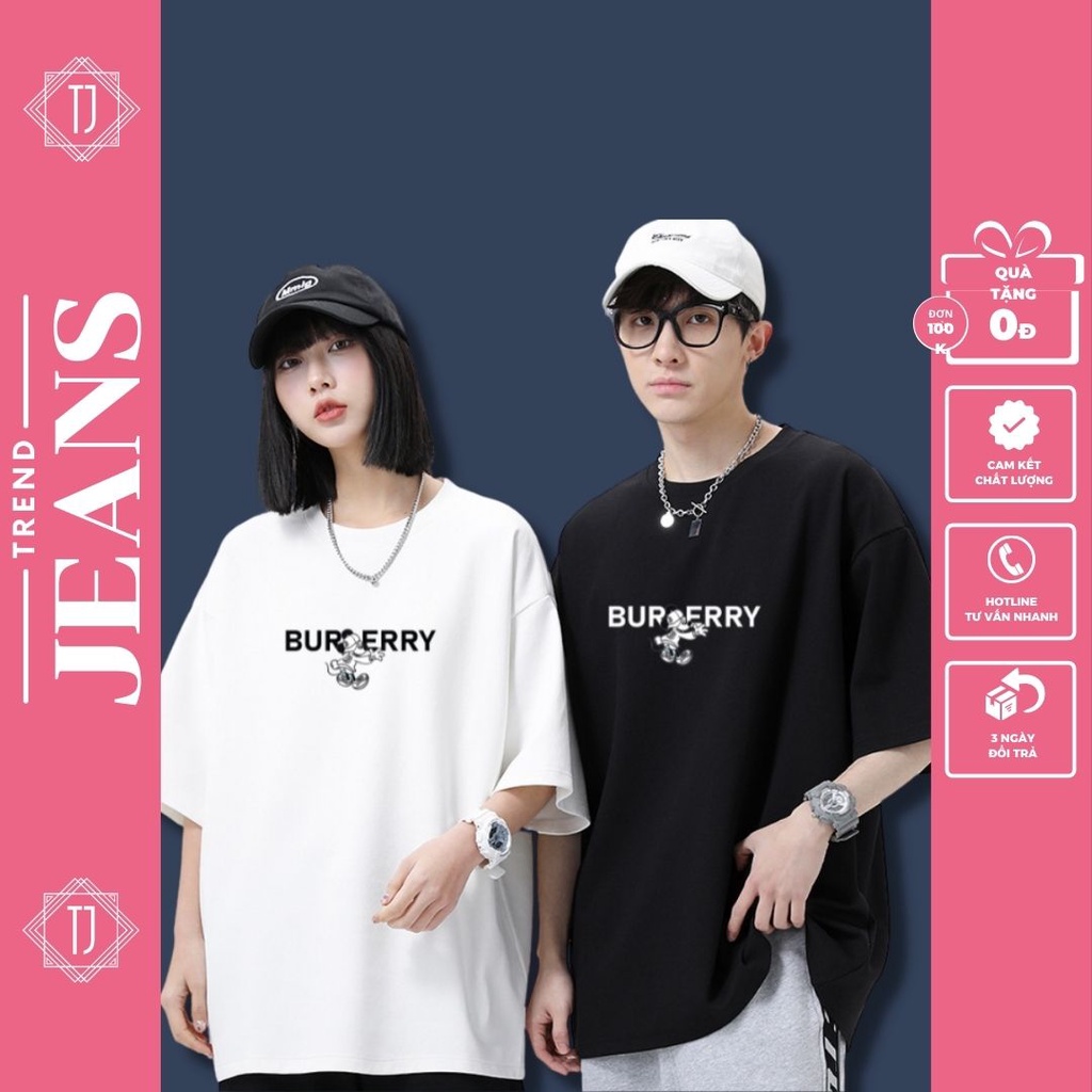 Áo thun unisex, áo đôi nam nữ in hình BURBERRY mickey tay lỡ form rộng