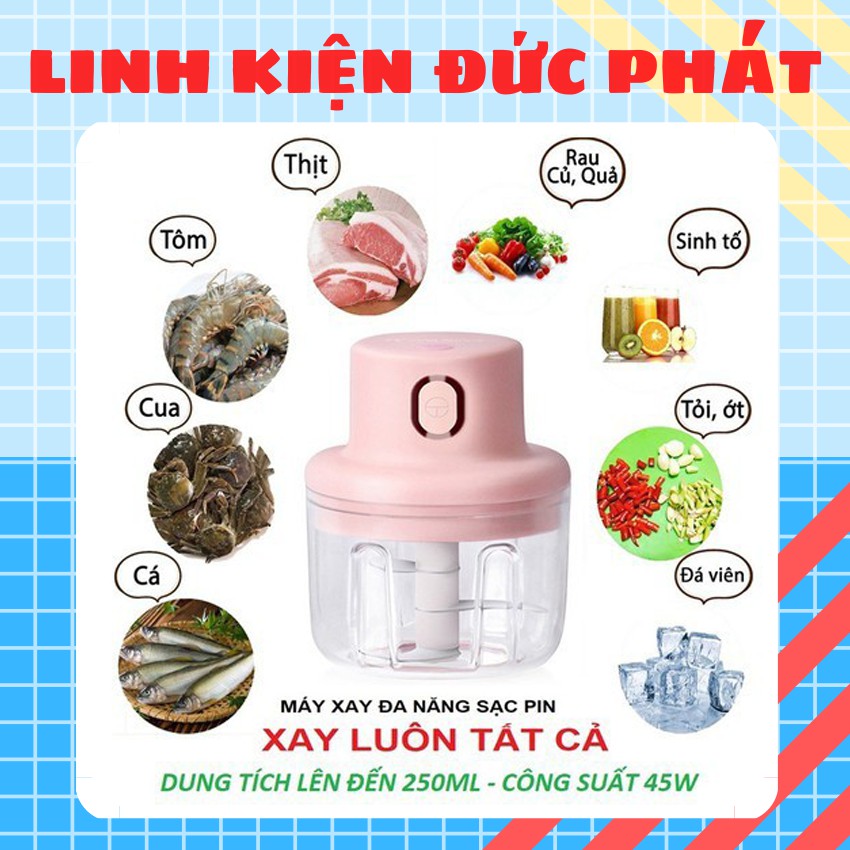 Máy Xay tỏi Ớt,hành,thịt Mini Tự động sạc pin,Mini đa năng Tiện Dụng, máy say tỏi dung tích 250ml