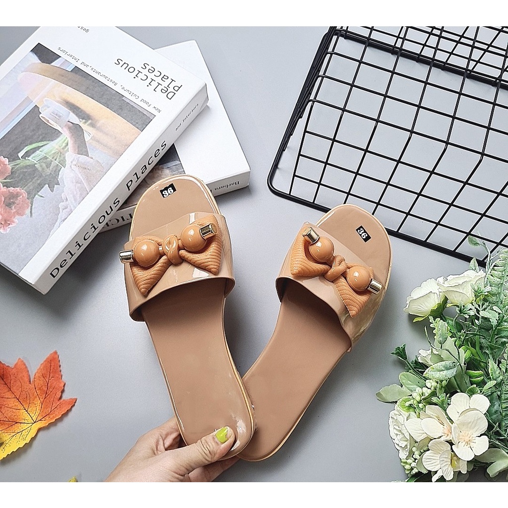 Dép kiểu thời trang nữ mẫu nơ tiểu thư, thích hợp để đi chơi dạo phố, đi biển