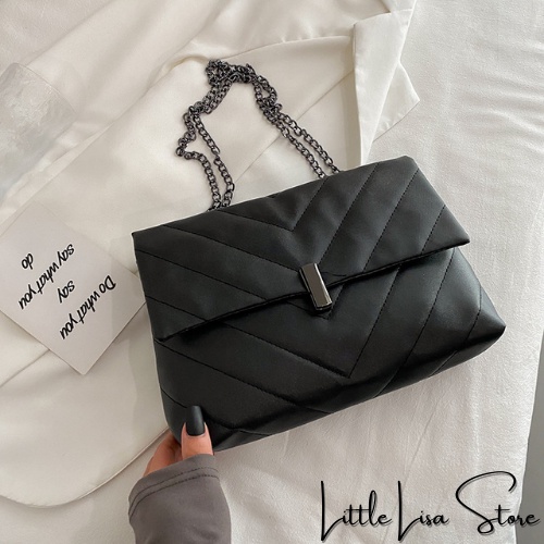 Túi xách nữ, túi đeo vai vuông nhỏ da trần có nắp khóa phong cách Hàn Quốc Little_Lisa_Store 694