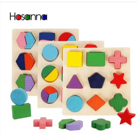 Đồ chơi xếp hình bằng gỗ, bộ 3 bảng ghép hình học, Giáo cụ montessori đồ chơi khoa học.