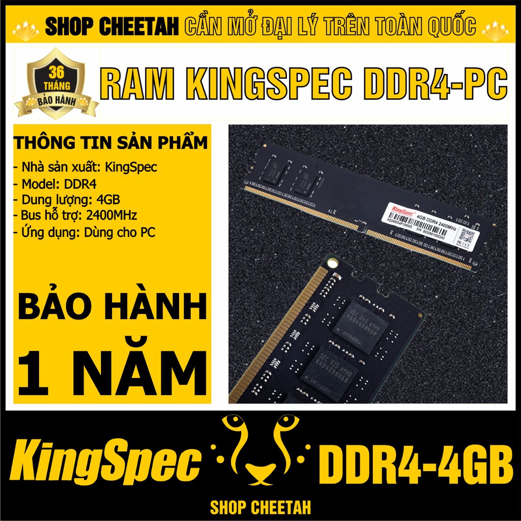 Ram KingSpec DDR4/4GB/2400MHz cho PC – CHÍNH HÃNG KingSpec – Bảo hành 3 năm