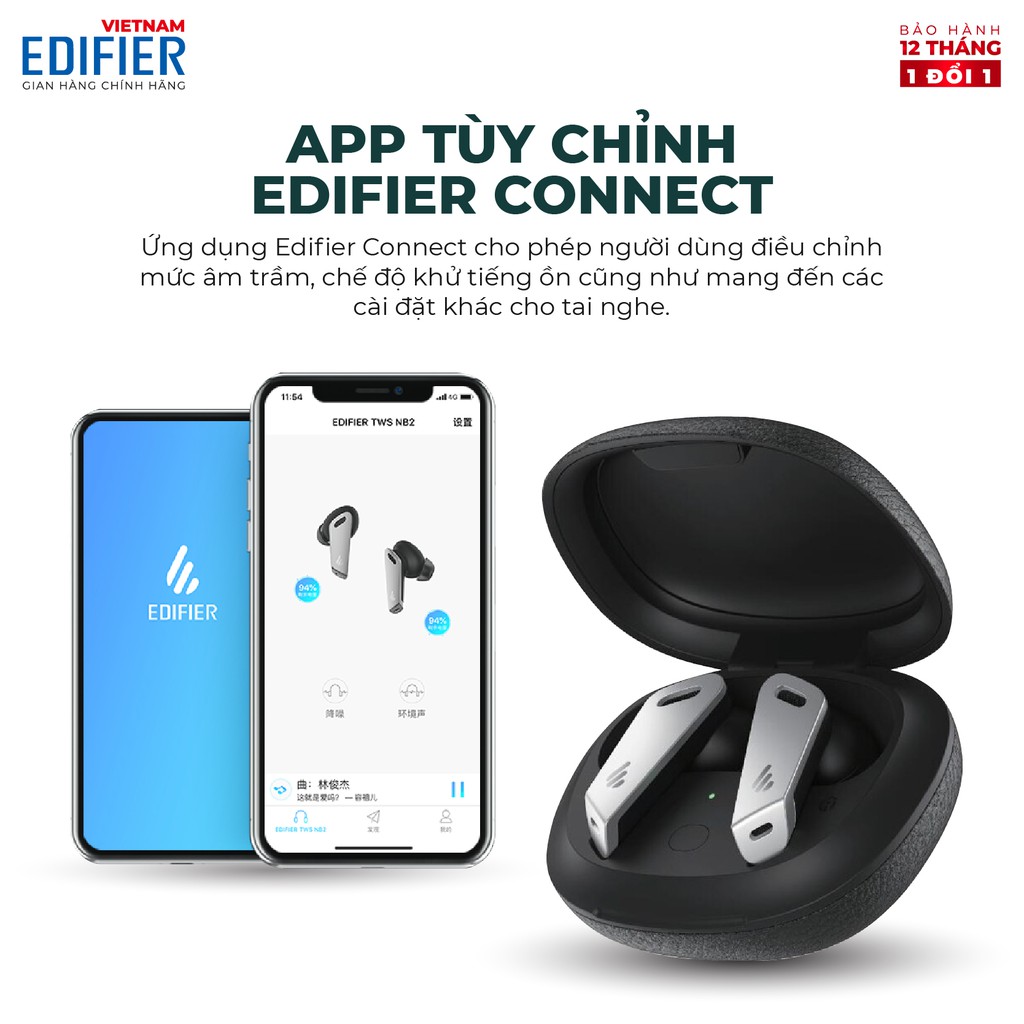 Tai nghe Bluetooth 5.0 EDIFIER TWS NB2 Âm thanh Stereo Chống nước IP54 Hàng chính hãng Bảo hành 12 tháng
