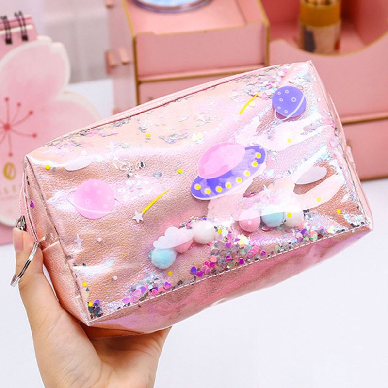 (Hàng Mới Về) Hộp Đựng Bút Chì / Đồ Trang Điểm Bằng Da Họa Tiết Các Hành Tinh Độc Đáo