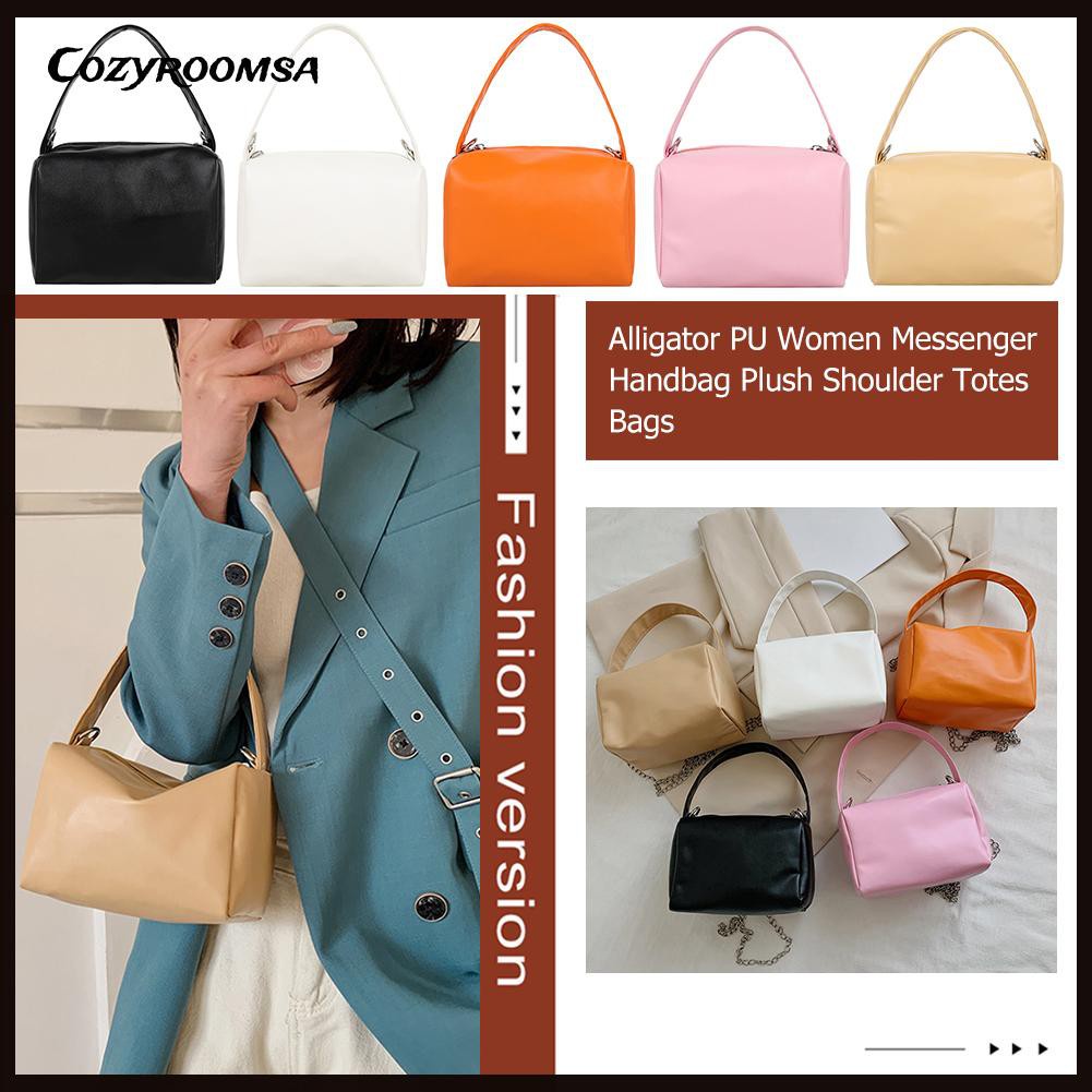 Women PU Leather Solid Color Top-handle Handbag Tote Chain Shoulder Bag