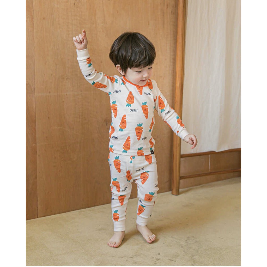 ĐỒ THU ĐÔNG BỘ DÀI TAY CAO CẤP TRẺ EM CỦA HÃNG CORDI-I, CHẤT THUN COTTON ORGANIC, MẪU CÀ RỐT