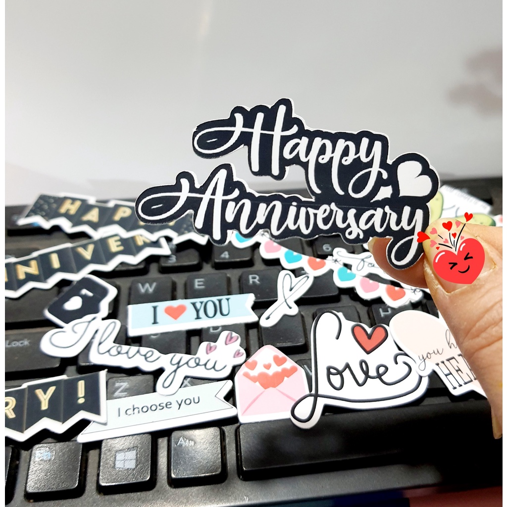 sticker cắt sẵn chủ đề love, cán bóng bền màu, decal bóc dán được, trang trí sổ, khung ảnh3D, thiệp