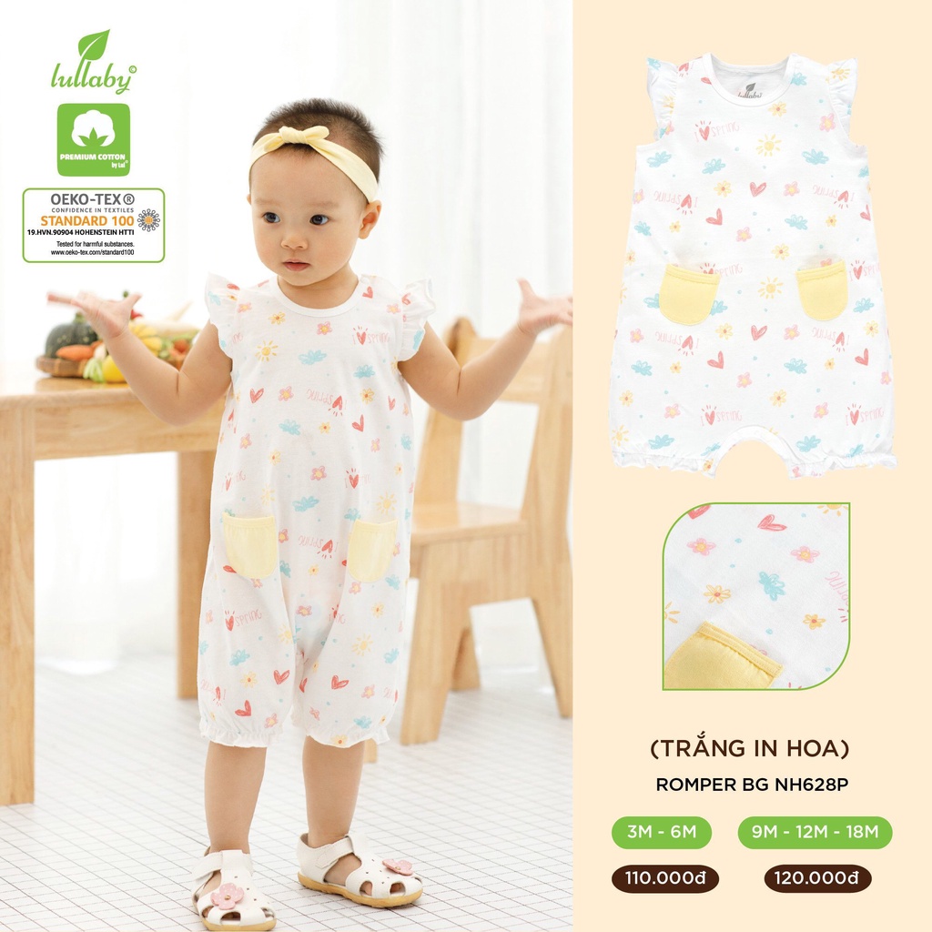 Romper túi bụng in họa tiết trẻ em cotton cao cấp an toàn cho bé Lullaby chính hãng