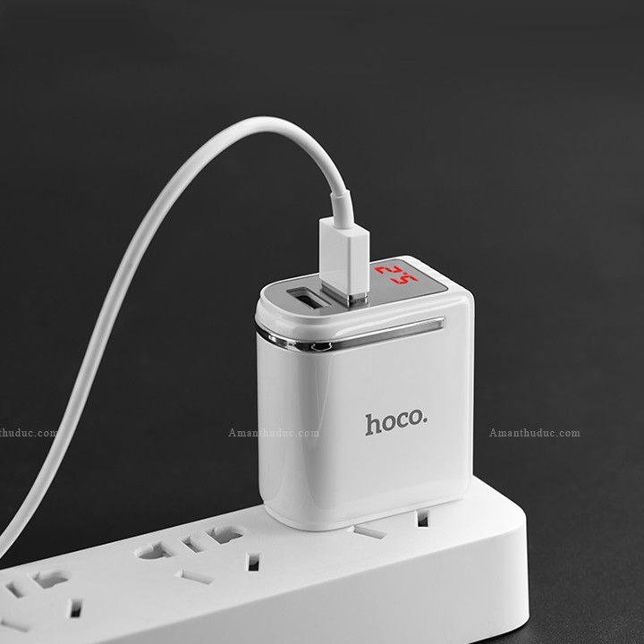 Cốc sạc nhanh, Báo Led hiển thị nguồn điện, 2 cổng USB, Hoco C39