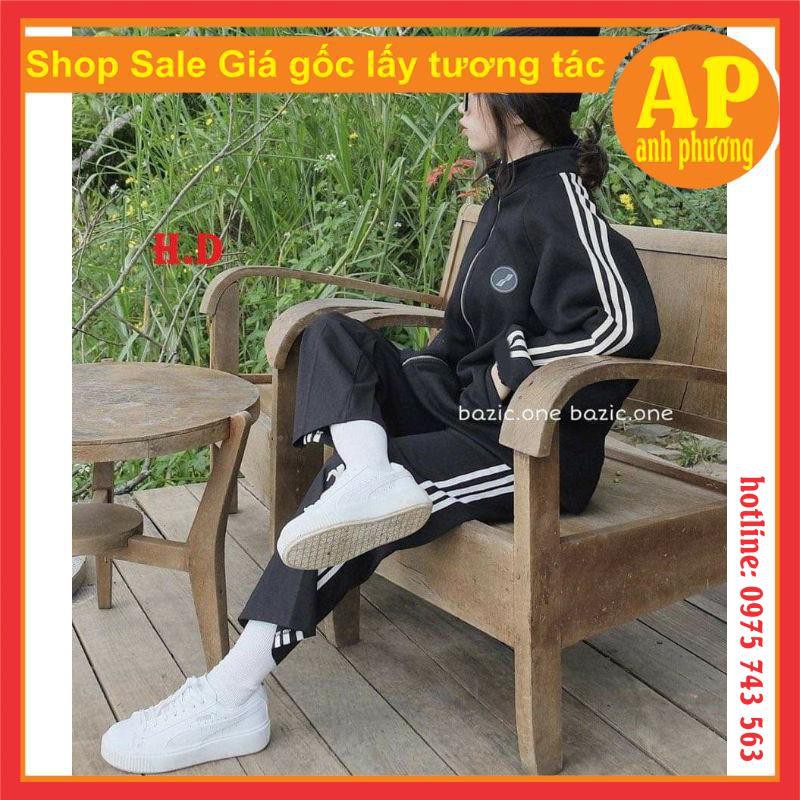 SÉT 3 SỌC LOGO TRÒN💯Áo khóa 3 rot tay💯quần ống rộng 3 rot💯freesize form thụng unisex= | BigBuy360 - bigbuy360.vn