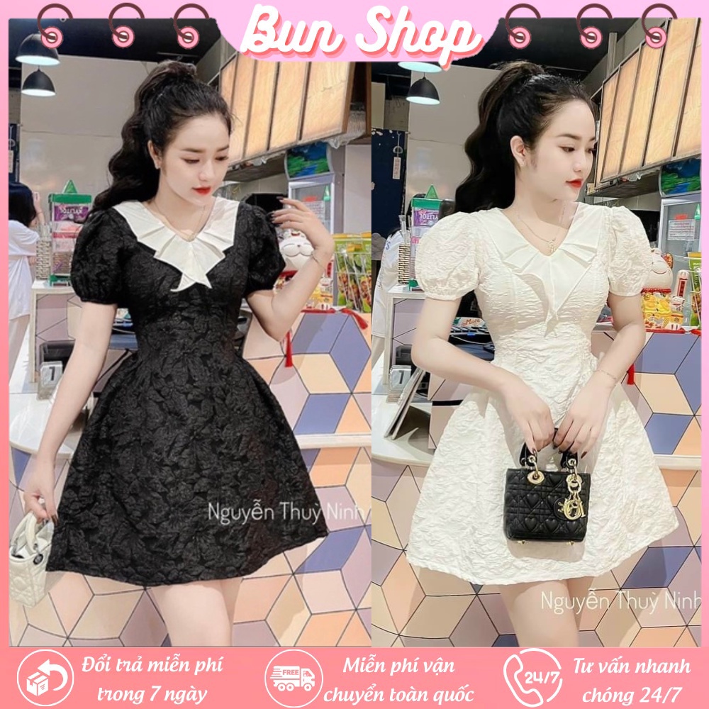 Váy dự tiệc chất gấm xốp hoa, Cổ bèo cực xinh, Thiết kế dáng xòe ngắn Bun Shop20