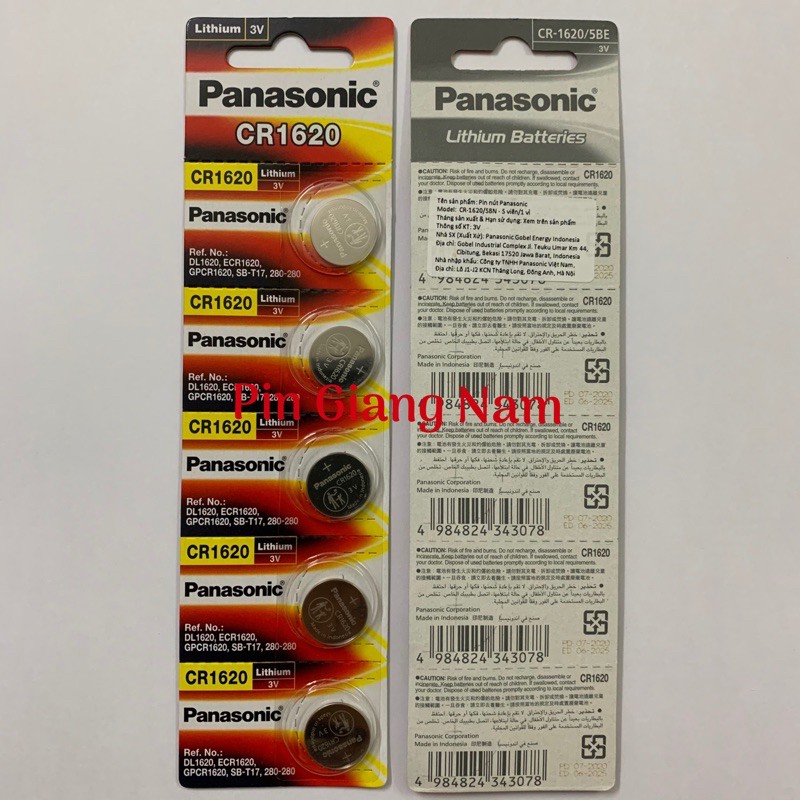 Pin CR1620 Panasonic 3V Lithium vỉ 5 viên