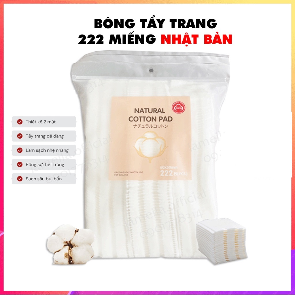 Bông tẩy trang Cotton Pads 222 miếng có dập viên không bong xơ, Bông tẩy trang Pads Cotton bông sợi tiệt trùng 222