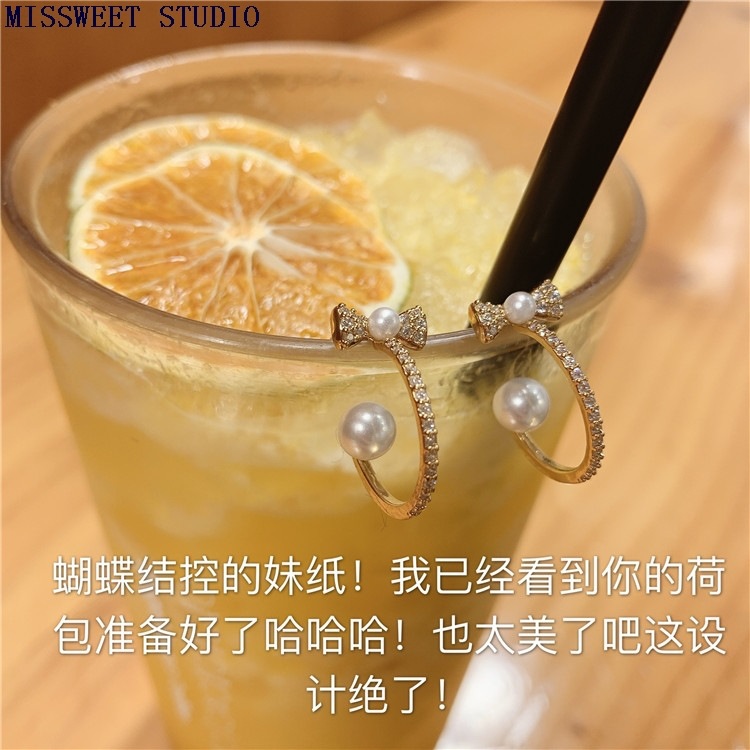 Bông tai hình nơ đính đá/ngọc trai nhân tạo phong cách cổ điển thời trang cho nữ