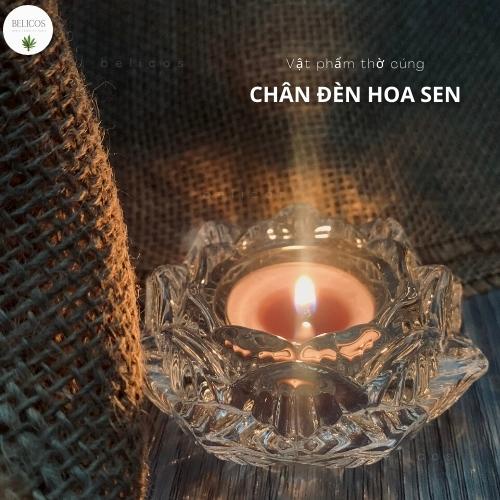 Đế nến hoa sen - Chân đèn thuỷ tinh hoa sen trong suốt