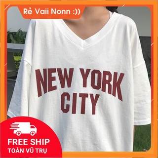 Áo Thun Cotton Tay Lỡ New York City Trắng Kiểu Dáng Diệu Đà